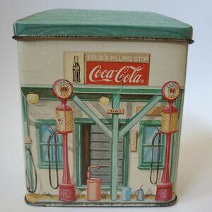 VINTAGE!! 1992 Felix's Filling Stop Gas Station Coca Cola Collectors Tin Can